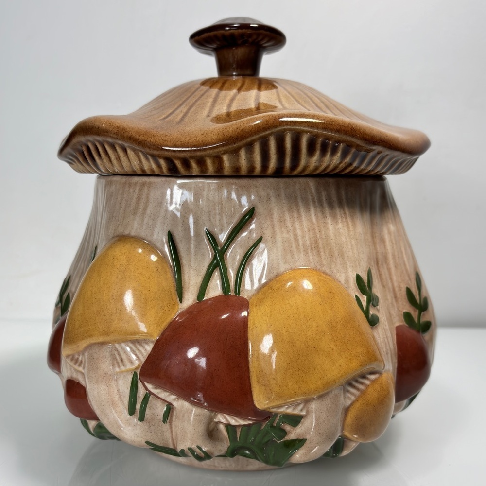 Vintage 70's Brown Red Yellow Large Ceramic Mushroom Soup Tureen - Picture 14 of 14